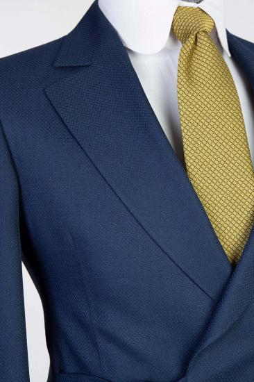 Dark Blue Open Collar Mens Two Piece Prom Suit | Adjustable Belt_3