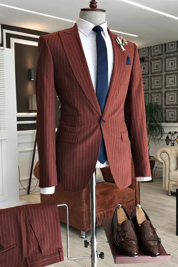 Jeff Stylish Slim Fit Striped Point Lapel 3 Flap Business Mens Suit_1