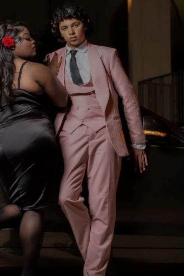 Julian Gentle Nude Pink Jacquard Shawl Lapel 3-Piece Prom Suit for Men | Formal Tuxedo_2
