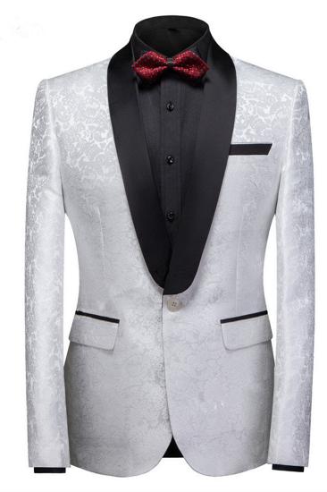 Victor White Jacquard Single Button Wedding Men Suit_1