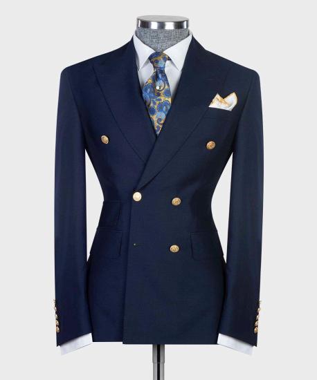 New Arrival Navy Blue Double Breasted Slim Tailored Prom Men Suits_4