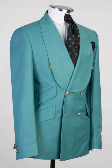 Elegant Blue Gentleman Double Breasted Tuxedo | Shawl Collar Men's Tuxedo With Metal Buttons_2