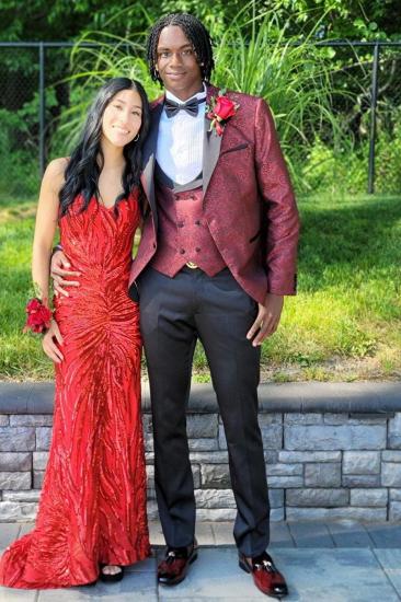 Sty Bespoke Burgundy Slim Jacquard Three Pieces Prom Suits_1
