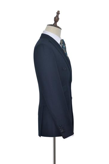 Peak Lapel Double Breasted Business Mens Formal | Suit Mens Three Piece Dark Navy Blue Suit_4