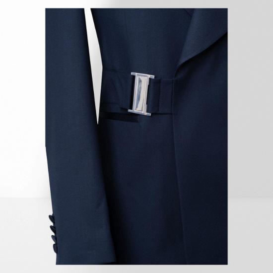 Stylish Fit Navy Blue Shawl Collar Two Pieces Wedding Suits | With Adjustable Metal Buttons_4