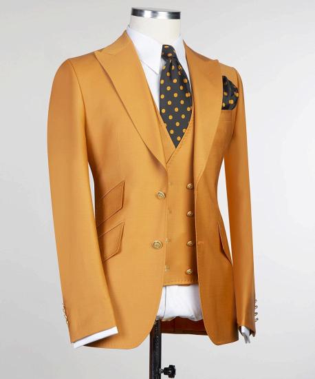 New Dark Yellow Pointed Collar Three Piece Fashion Men Suits_3