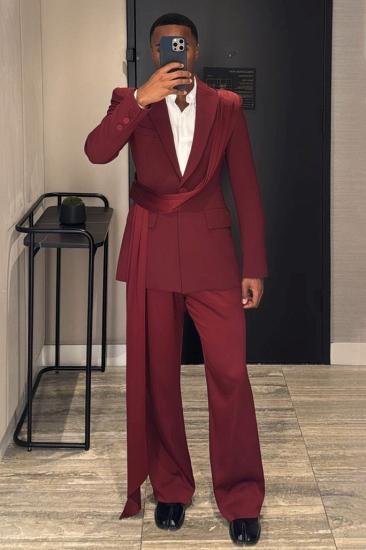 Stylish Brady Burgundy One Button Mens Prom Suits with Long Sash_2