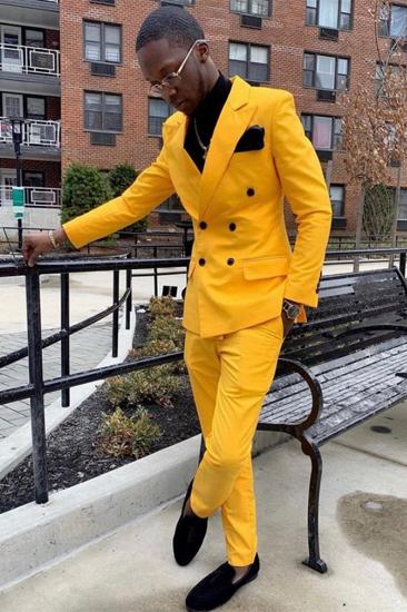 Adrian Yellow Double Breasted Point Lapel Slim Fit Men Suit
