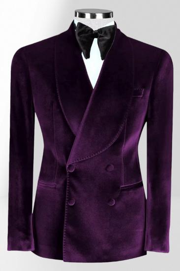 Purple Velvet Shawl Collar Double Breasted Men Two Piece Tuxedo_1