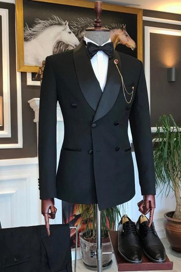 Abner Fashion Black Double Breasted Slim Fit Mens Suit Cape Lapel_3