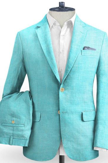 Blue Summer Linen Wedding Suit |  Prom Mens Suit Wear Classic Formal 2 Pieces_2
