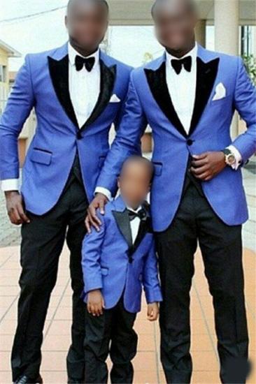 Ocean Blue Slim Fit One Button Point Lapel Wedding Groomsmen Suit_1
