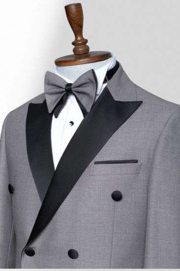 Stylish Grey Peak Collar Double Breasted Men Peak Collar Two Piece Wedding Suit_2