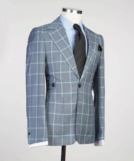 New Gray Plaid Two-Piece Fashion Men Business Suit_2