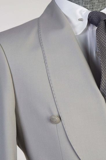 Grey Slim Fit Double Breasted Shawl Collar Men Two Piece Tuxedo | With Belt_3