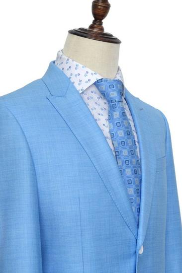 Peak Lapel Two Button Casual Mens Business Suit |  Point Collar Blue Suit_3
