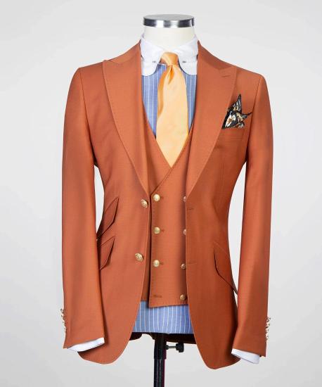 Orange Peaked Lapel Close Fitting Prom Men Suits_5