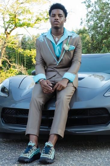 Brady Fashion Slim Gray Notched Lapel Appliques Two Pieces Prom Suits_1