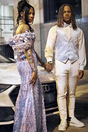 Simple White Shawl Lapel Three Pieces Prom Suits_2