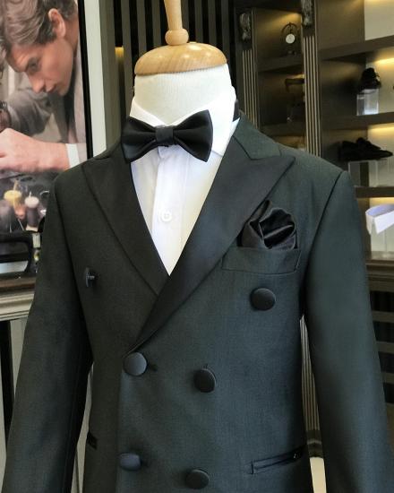 Dark Green Slim Double Breasted Jacket Trousers Boys Tuxedo Suit_2