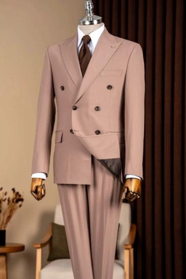 Men Light Brown Double Breasted Two Piece Suit Custom Business Wedding Formal Blazer Trousers Set_1