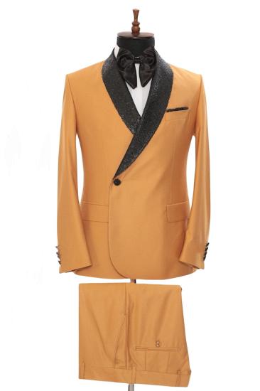Dazzling Yellow Sequined Shawl Lapel Two Piece Men Suit | Two Pic Suit_1