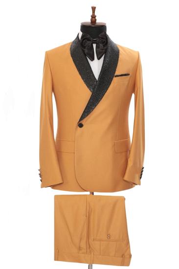 Dazzling Yellow Sequined Shawl Lapel Two Piece Men Suit | Two Pic Suit