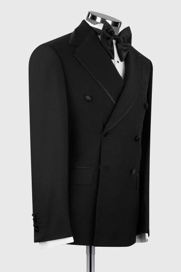 Men’s Black Double-Breasted Peak Lapel Tuxedo Suit for Wedding & Prom_2