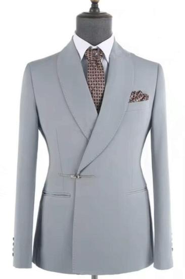 Light Gray Shawl Lapel 3D Embroidered Men Tuxedo Suit with Metal Buckle_1