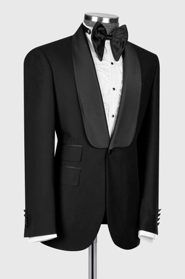 Elegant Black Shawl Lapel Tuxedo Suit One-Button Formal Prom & Wedding Suit_2