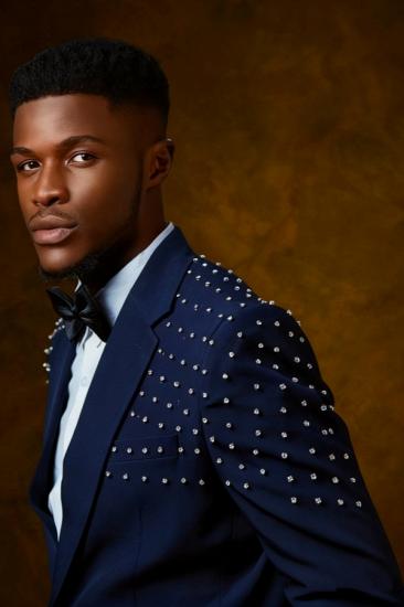 Fashion Dark Blue Shawl Lapel One Button Beaded Prom Suit | Bradymensuit_2