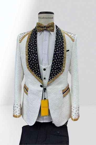 Luxurious White Shawl Collar Single Breasted Three Piece Prom_5