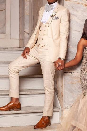 3-Piece Champagne Ball Suit | Double Breasted Vest Wedding Tuxedo_1