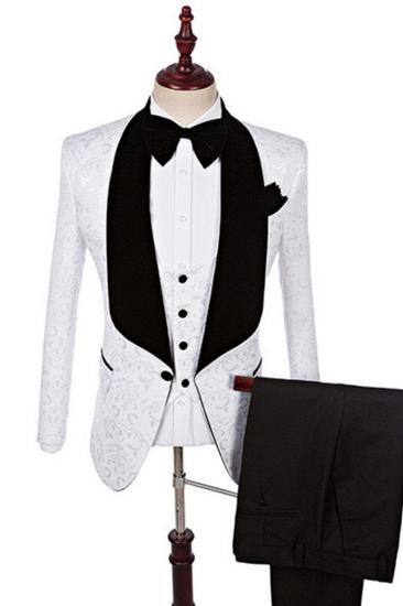 Dillon White Three-Piece Fashion Jacquard Shawl Lapel Wedding Suit Set_1