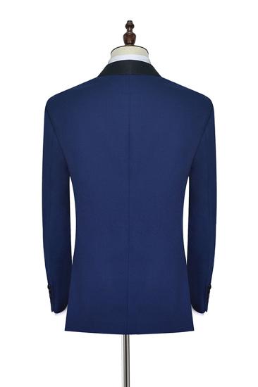 Men One Button Black Silk Shawl Lapel Wedding Suit |  Fashion Blue Men Prom Suit_2