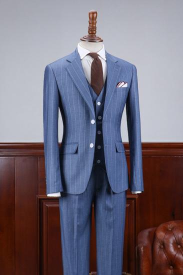 Andrew Stylish Blue Striped 3 Piece Slim Fit Mens Business Suit_2