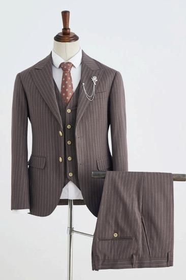 Bartley Pop Coffee Striped Point Lapel 2 Button Mens Business Suit