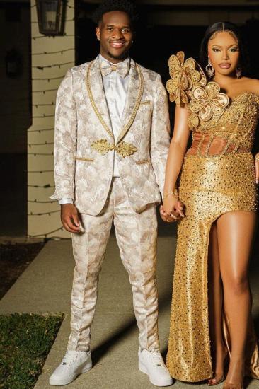 Humphrey Apricot Jacquard Shawl Lapel Prom Suit With Binding | Bradymensuit_1