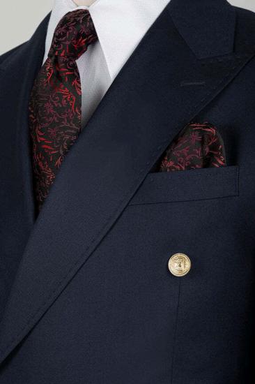 Calm Navy Blue Double Breasted Men Two Piece Suit | Three Pocket Suit_3