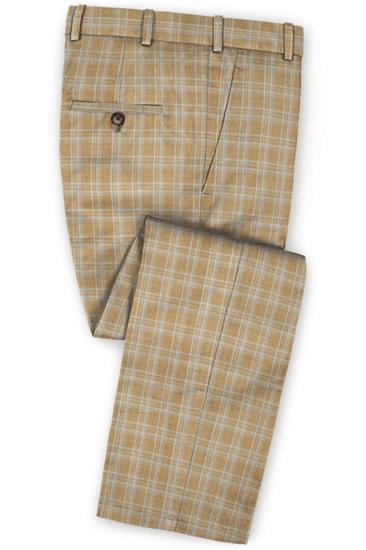 Khaki Plaid Two Piece Mens Suit | Customize Slim Tuxedos Online at_3