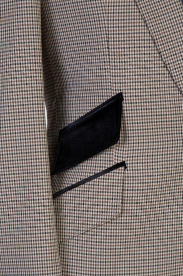 Khaki Plaid Pointed Collar Wool Men's Three Piece Suit with Full Personality | Wedding Suit_5