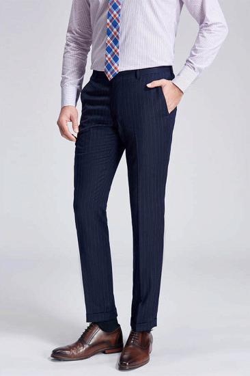 Light Grey Pinstripe Fashion Dark Navy Blue Men Formal Suit Trousers_2