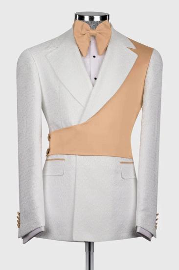 Brady Slim Stylish White Jacquard Two Pieces Prom Suits With Crossover Satin Panel