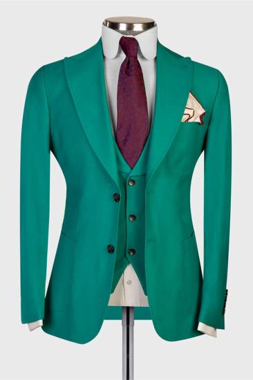 Green Pointed Lapel Three Piece Fashion Prom Suit