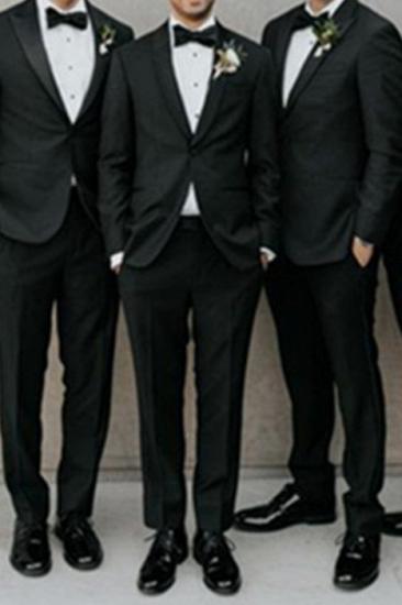 Hunter Handsome Black Pointed Lapel Custom Men Wedding Suit