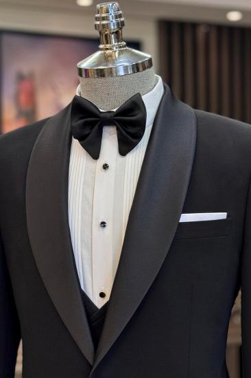 Black Modern Slim Fit Shawl Collar One Button Wedding Suit | Two Piece Or Three Piece Set_4