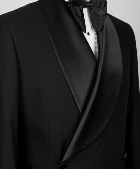 James Fashion Black Double Breasted Mens Shawl Lapel Two Piece Suit_4