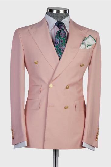 Newest Design Pink Double Breasted Fashion Point Collar Men Suits_1