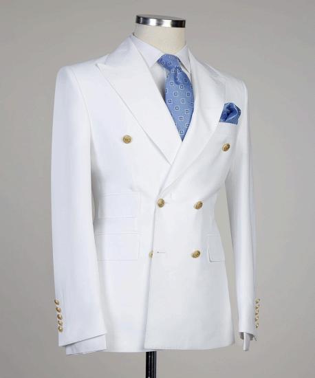 White Two Pieces Double Breasted Close Fitting Bespoke Men Suits_2