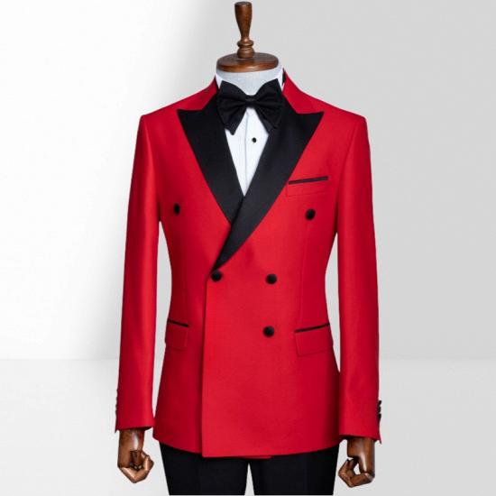 Red Peak Collar Double Breasted Men Peak Collar Two Piece Suit_3